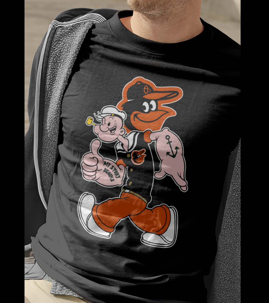 Baltimore Orioles Cartoon Mashup With Popeye And Oriole Bird T-Shirt