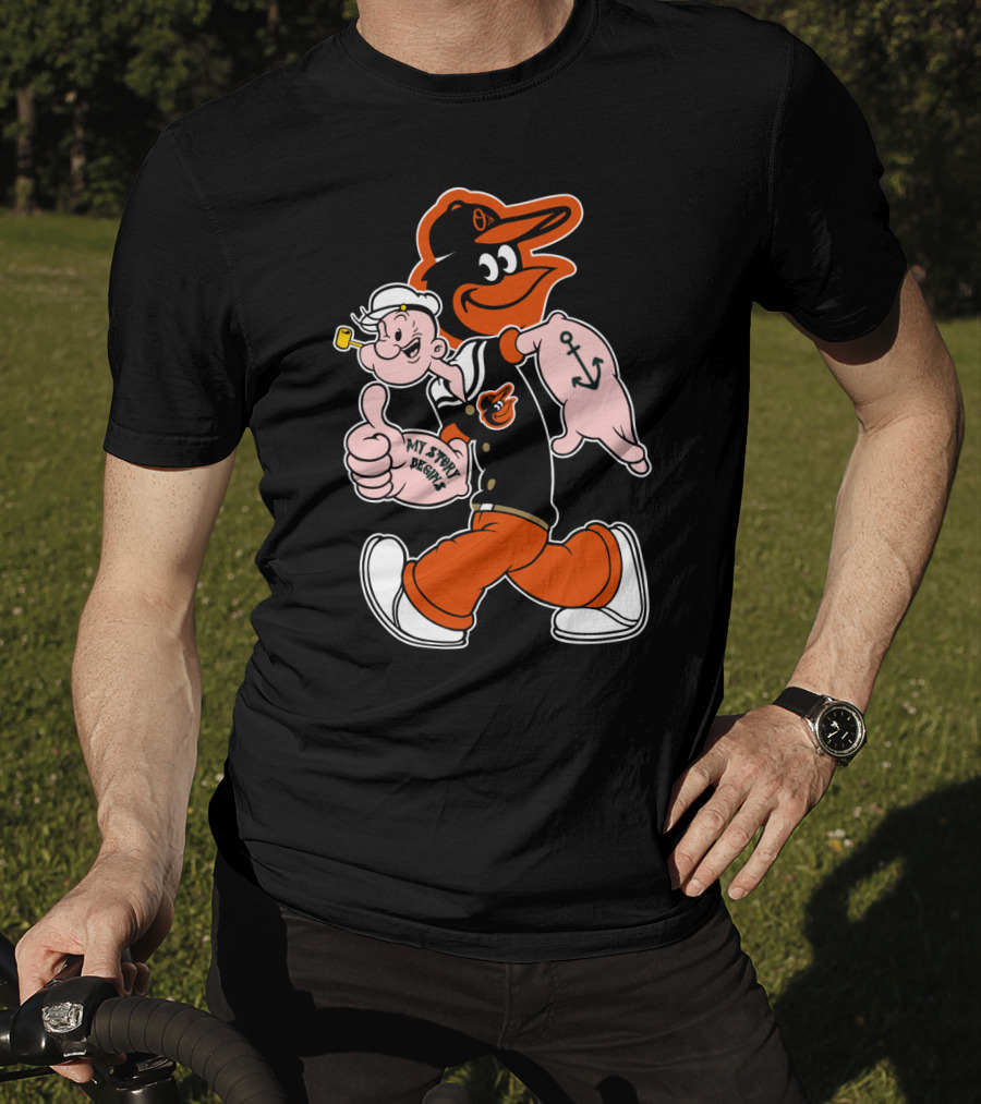 Baltimore Orioles Cartoon Mashup With Popeye And Oriole Bird T-Shirt