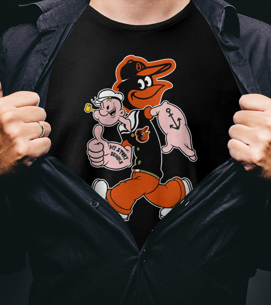 Baltimore Orioles Cartoon Mashup With Popeye And Oriole Bird T-Shirt