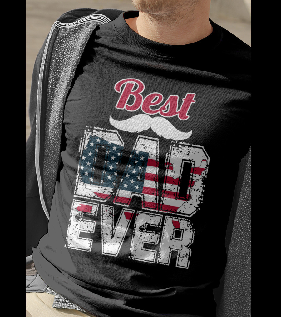 Best Dad Ever American Flag Mustache T-Shirt