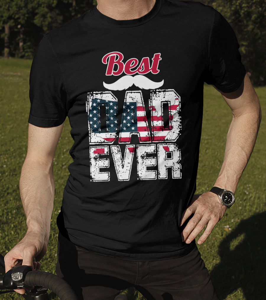 Best Dad Ever American Flag Mustache T-Shirt