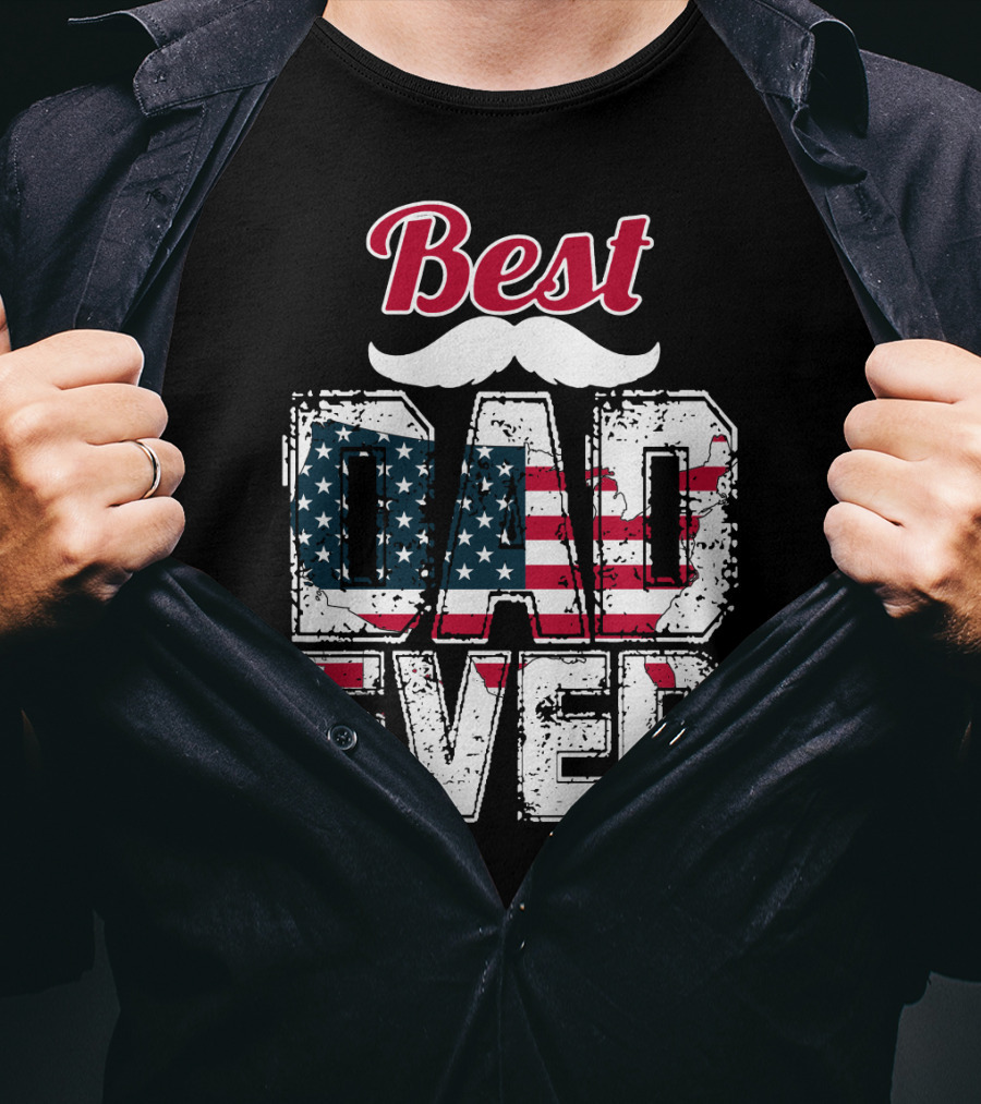 Best Dad Ever American Flag Mustache T-Shirt