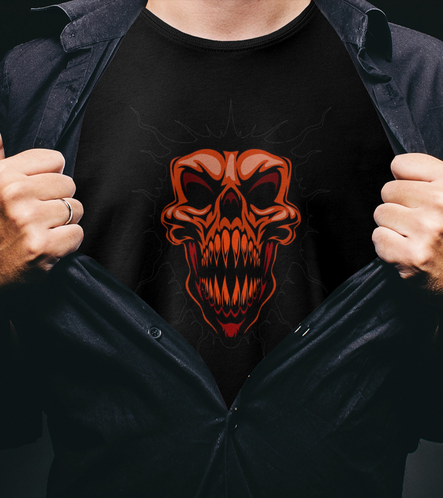 Horror Fiery Skull With Menacing Teeth T-Shirt