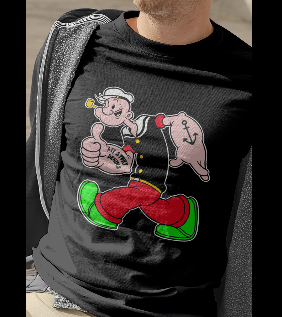 Popeye Thumbs Up With Sailor Style And Anchor Tattoo My Story Begins T-Shirt