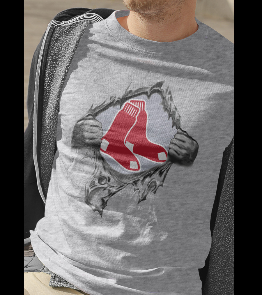 Boston Red Sox Logo Ripping Through Gray T-Shirt