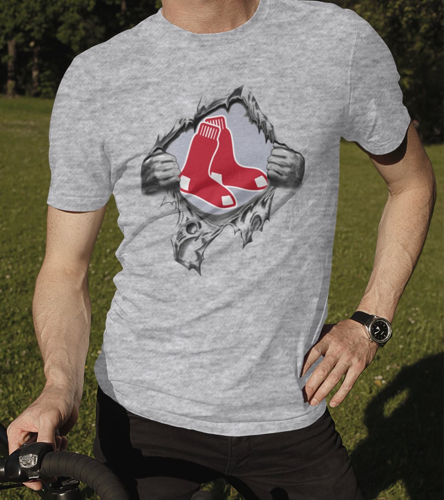 Boston Red Sox Logo Ripping Through Gray T-Shirt
