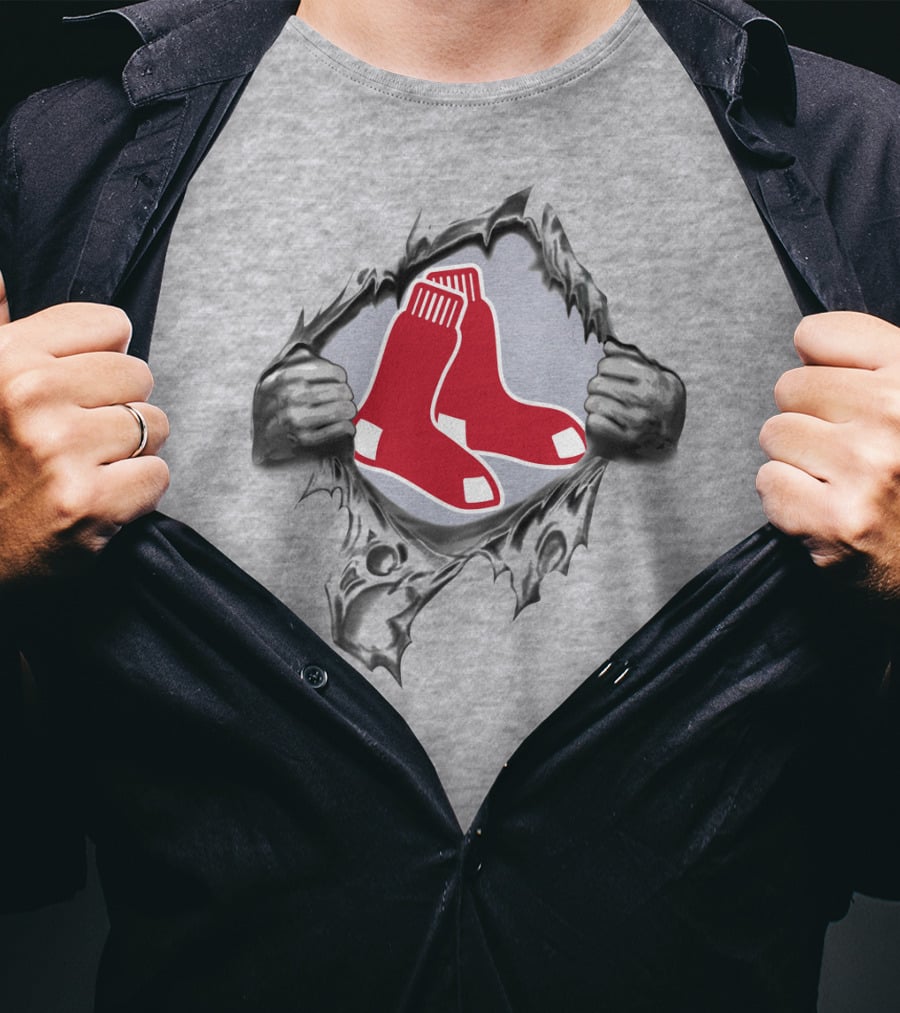 Boston Red Sox Logo Ripping Through Gray T-Shirt