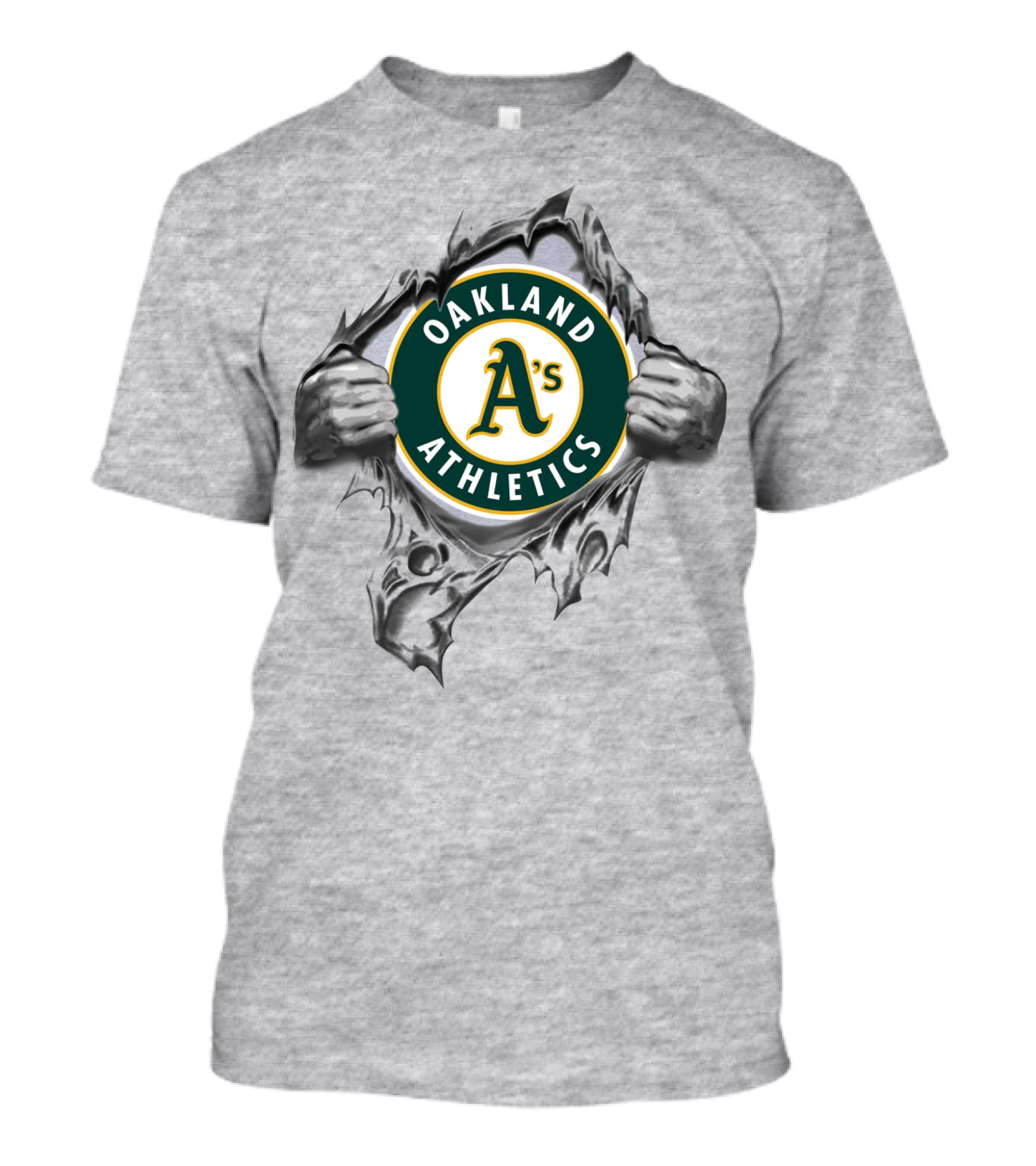 Oakland Athletics A's Emblem Revealed Through Torn Fabric T-Shirt