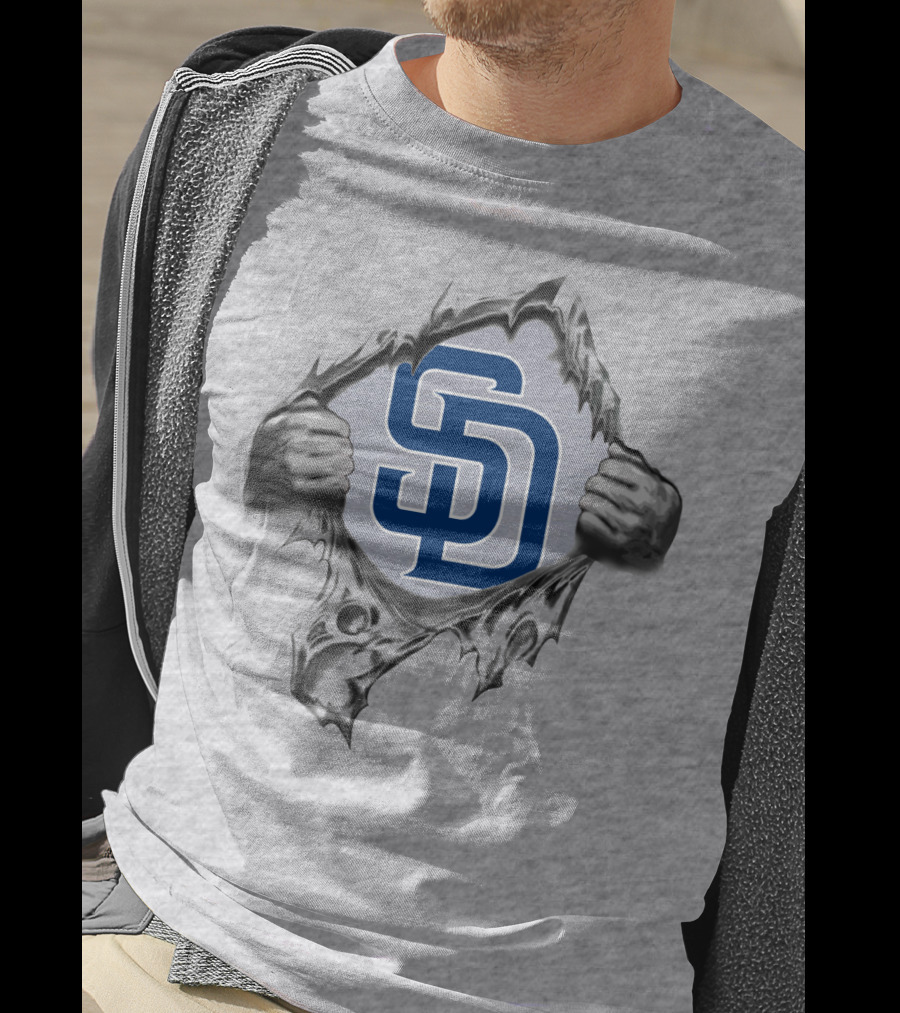 San Diego Padres Logo With Hands Tearing Through Fabric T-Shirt