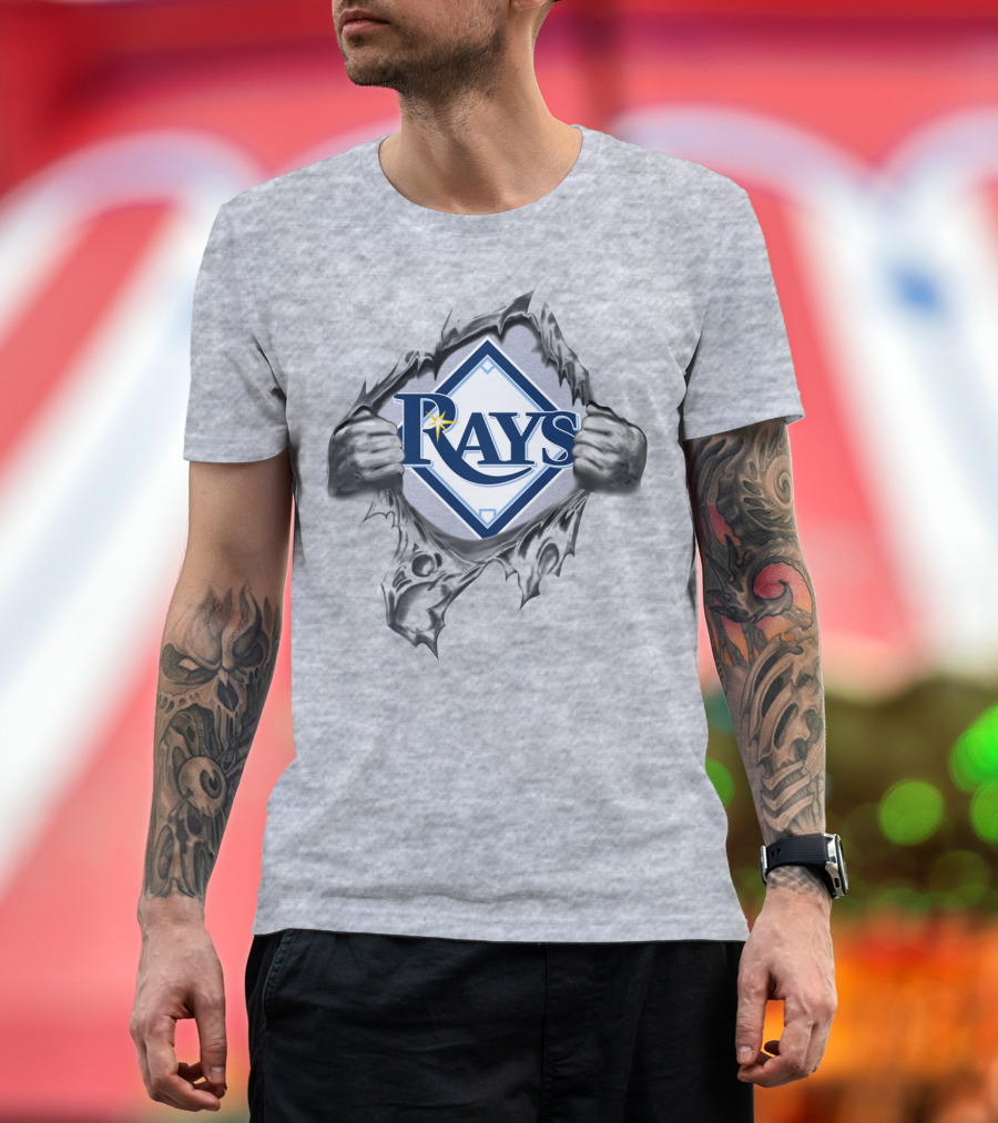 Rays Baseball Logo Torn Metal Effect T-Shirt