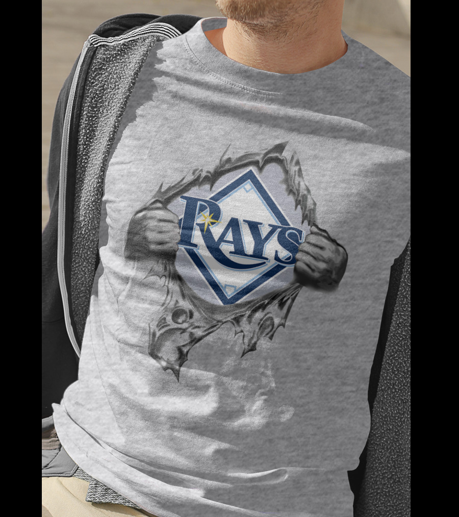 Rays Baseball Logo Torn Metal Effect T-Shirt