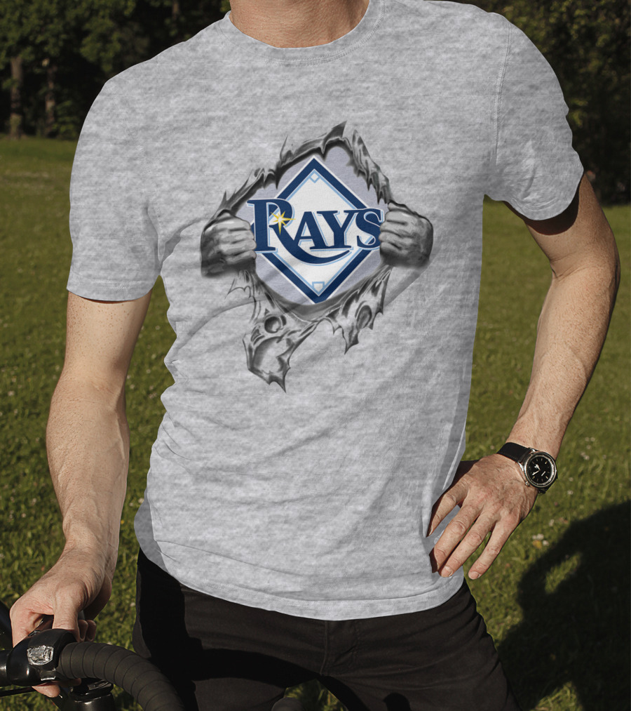 Rays Baseball Logo Torn Metal Effect T-Shirt