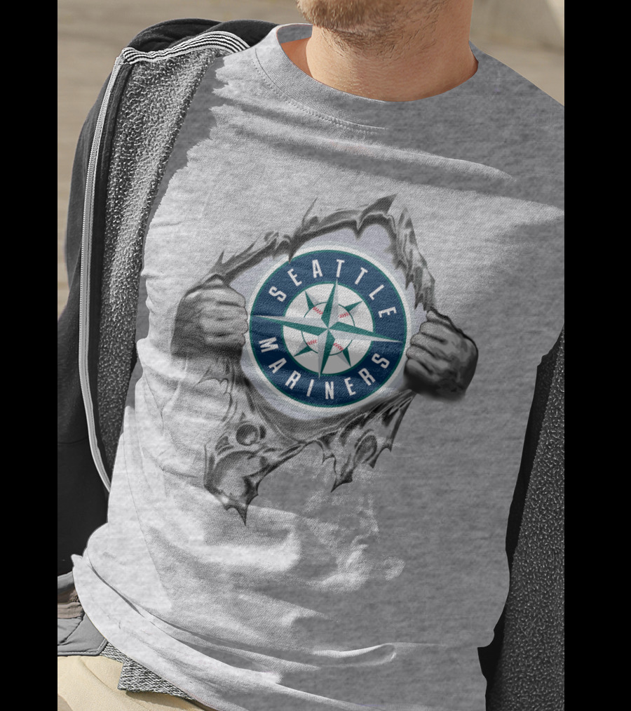 Seattle Mariners Compass Logo Breaking Through Gray T-Shirt