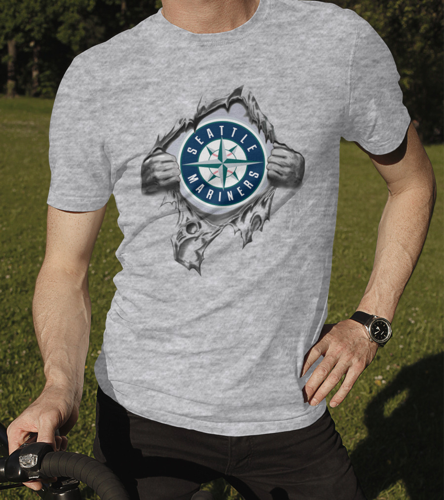Seattle Mariners Compass Logo Breaking Through Gray T-Shirt