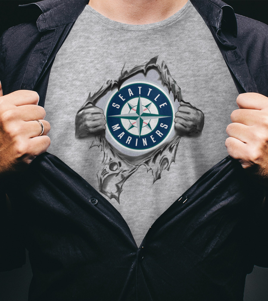 Seattle Mariners Compass Logo Breaking Through Gray T-Shirt