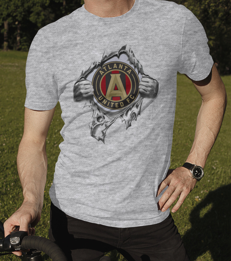 Atlanta United Fc Emblem Revealed Through Ripped Metallic Texture T-Shirt