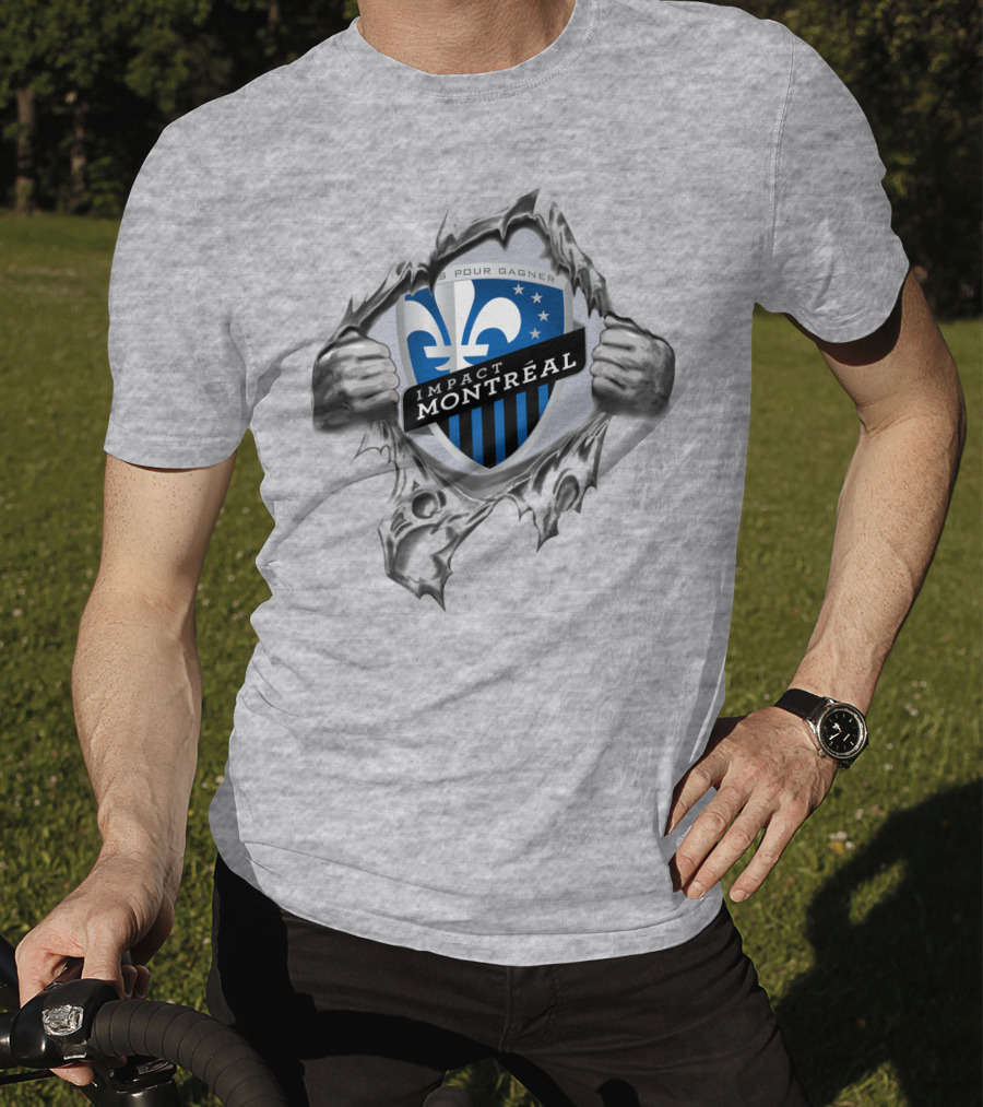 Impact Montreal Saputo Tout Pour Gagner Fleur-De-Lis Logo Hands Ripping T-Shirt
