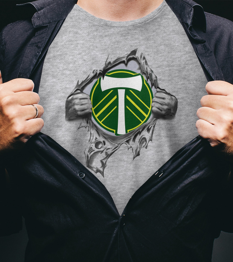 Portland Timbers Logo With Ripped Background And Hands T-Shirt