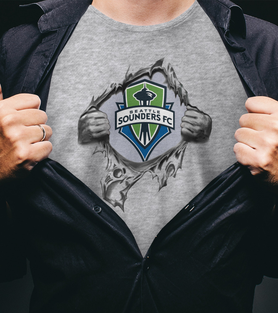 Seattle Sounders Fc Space Needle Emblem Peeking Through Ripped T-Shirt