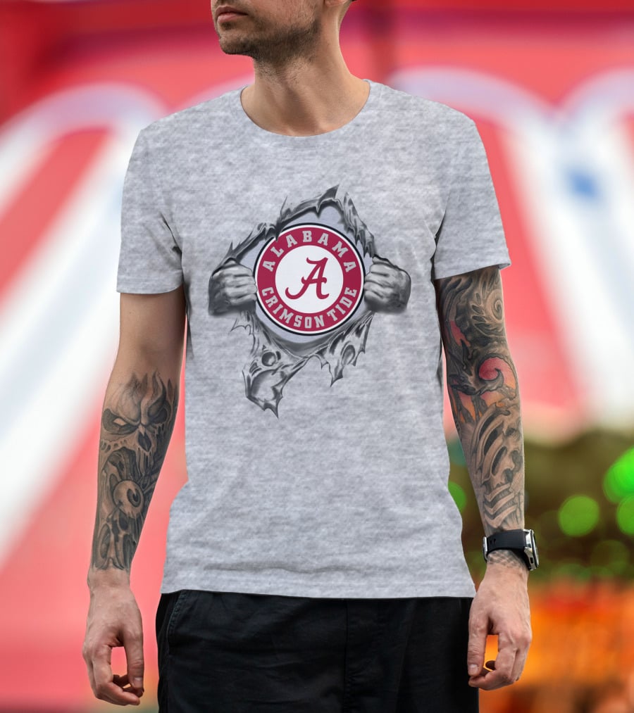 Alabama Crimson Tide A Symbol Revealed Through Torn Fabric T-Shirt