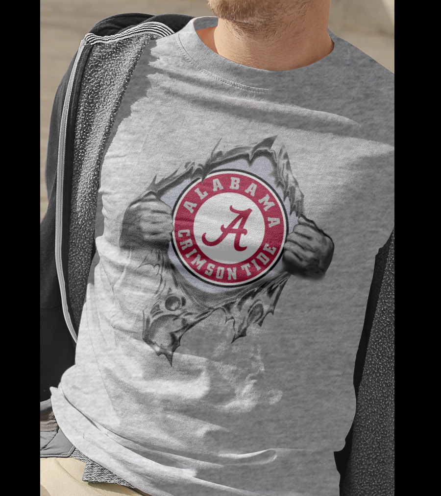 Alabama Crimson Tide A Symbol Revealed Through Torn Fabric T-Shirt