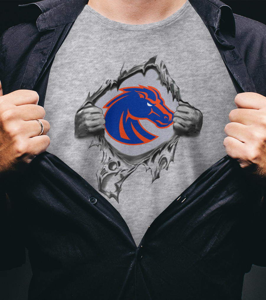 Boise State Broncos Ripped Steel Symbol With Horse Head T-Shirt