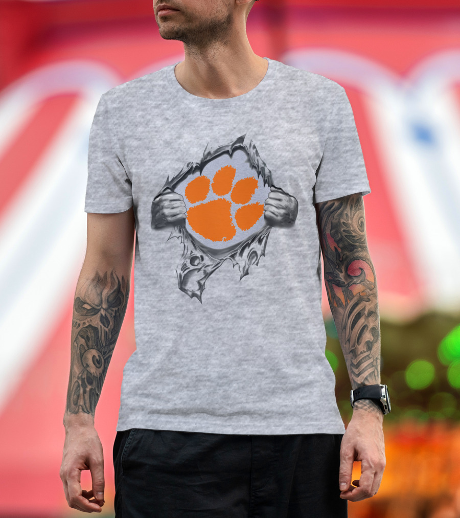 Clemson Tigers Orange Paw Logo Rip T-Shirt