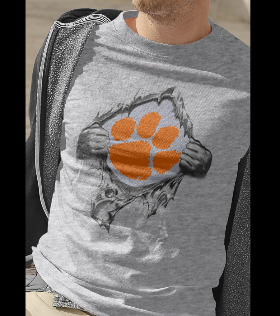 Clemson Tigers Orange Paw Logo Rip T-Shirt