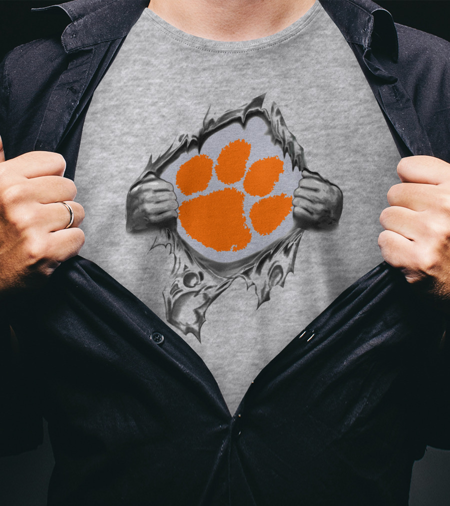 Clemson Tigers Orange Paw Logo Rip T-Shirt