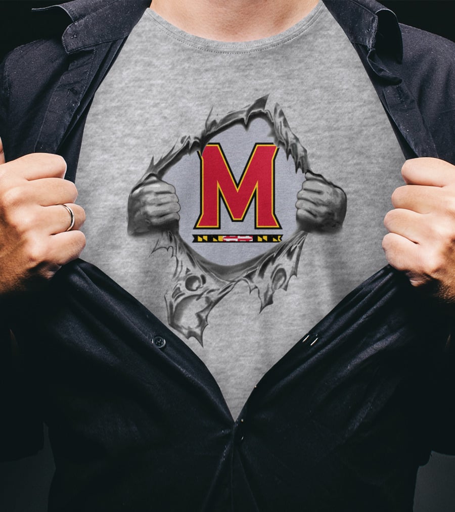 Maryland Terrapins Big Red M Logo With Hands Ripping Gray Background Classic T-Shirt