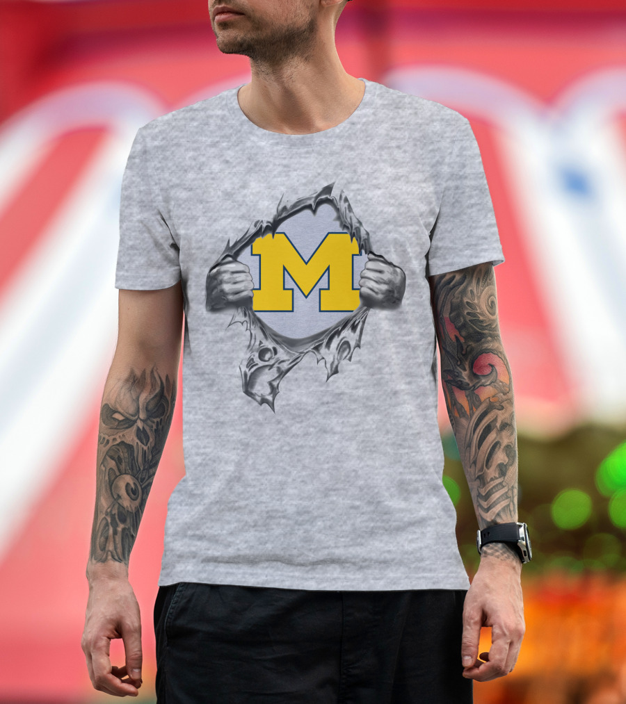 Michigan Wolverines M Logo Ripped Steel T-Shirt