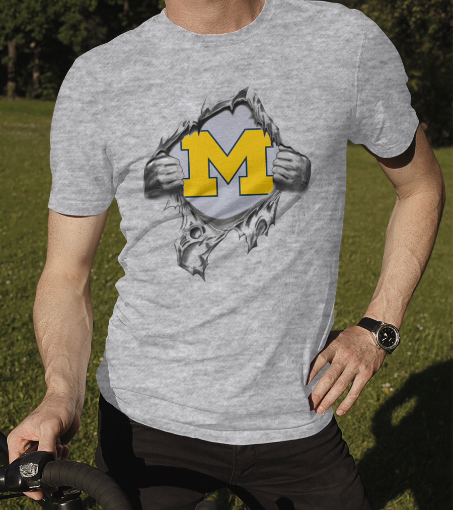 Michigan Wolverines M Logo Ripped Steel T-Shirt