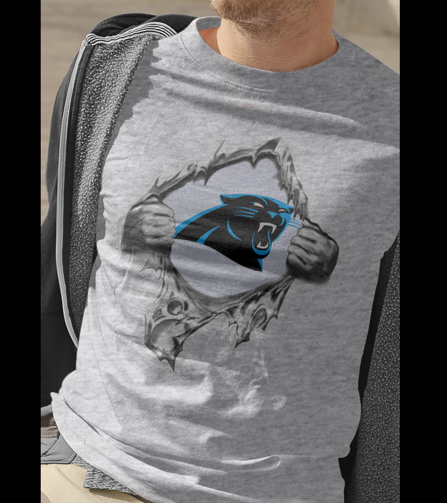 Carolina Panthers Logo Peeking Through Torn Fabric T-Shirt