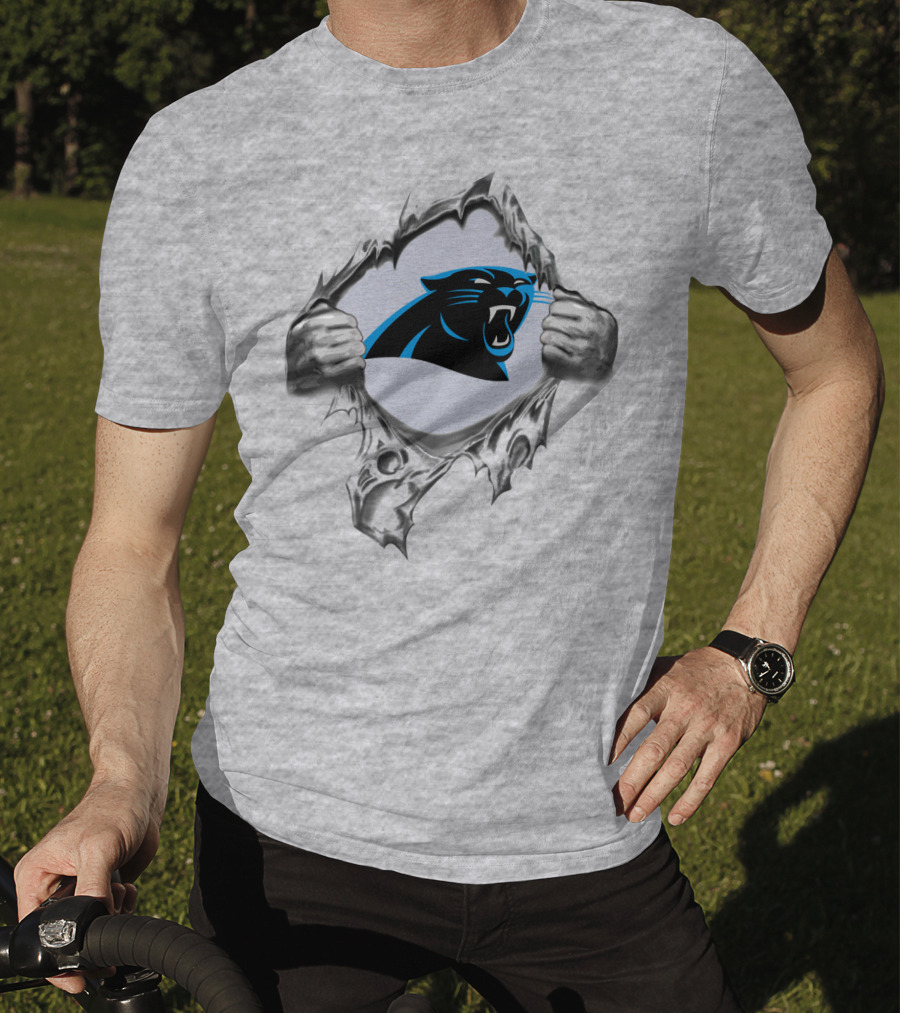 Carolina Panthers Logo Peeking Through Torn Fabric T-Shirt