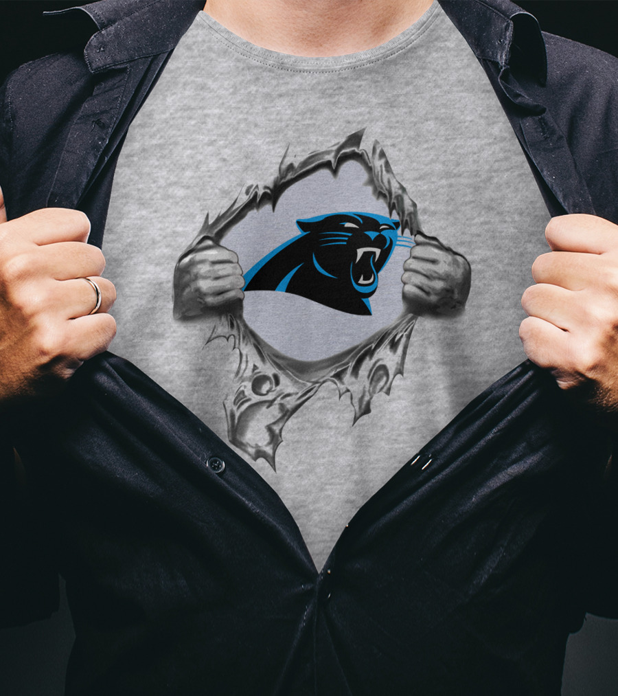 Carolina Panthers Logo Peeking Through Torn Fabric T-Shirt