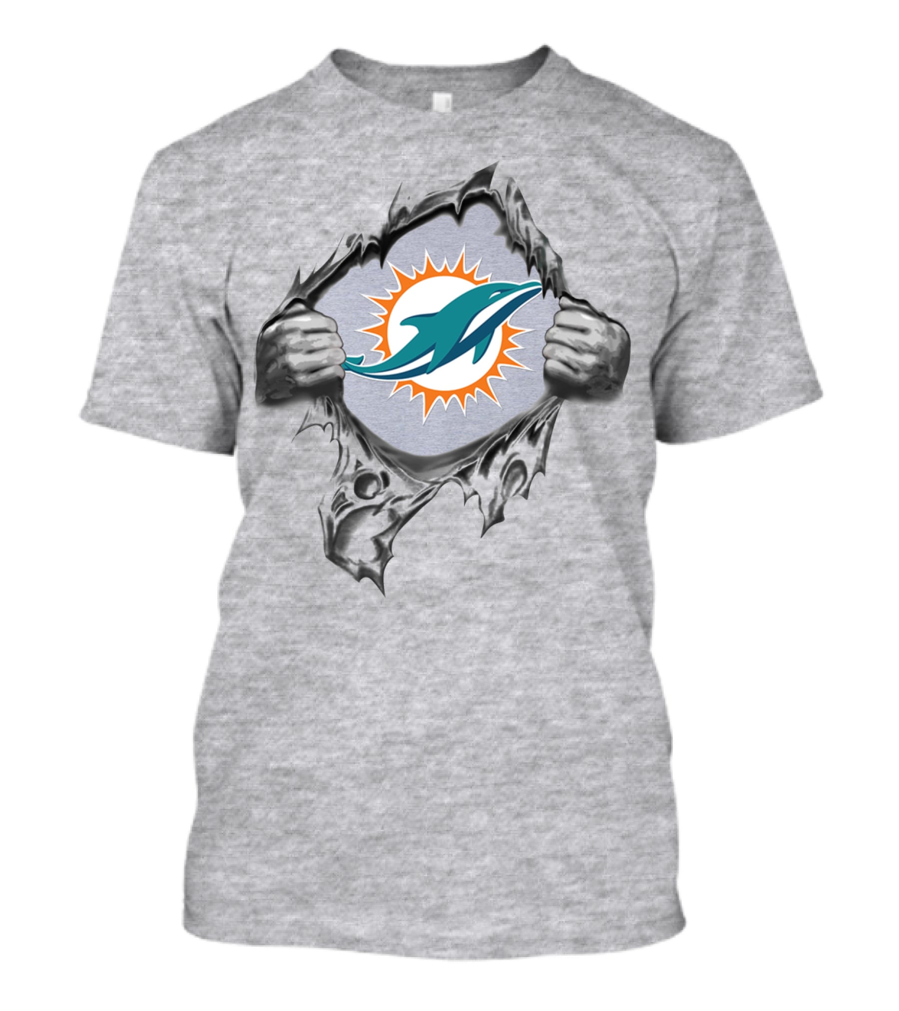 Miami Dolphins Logo In Ripped Metal Design Featuring Team T-Shirt