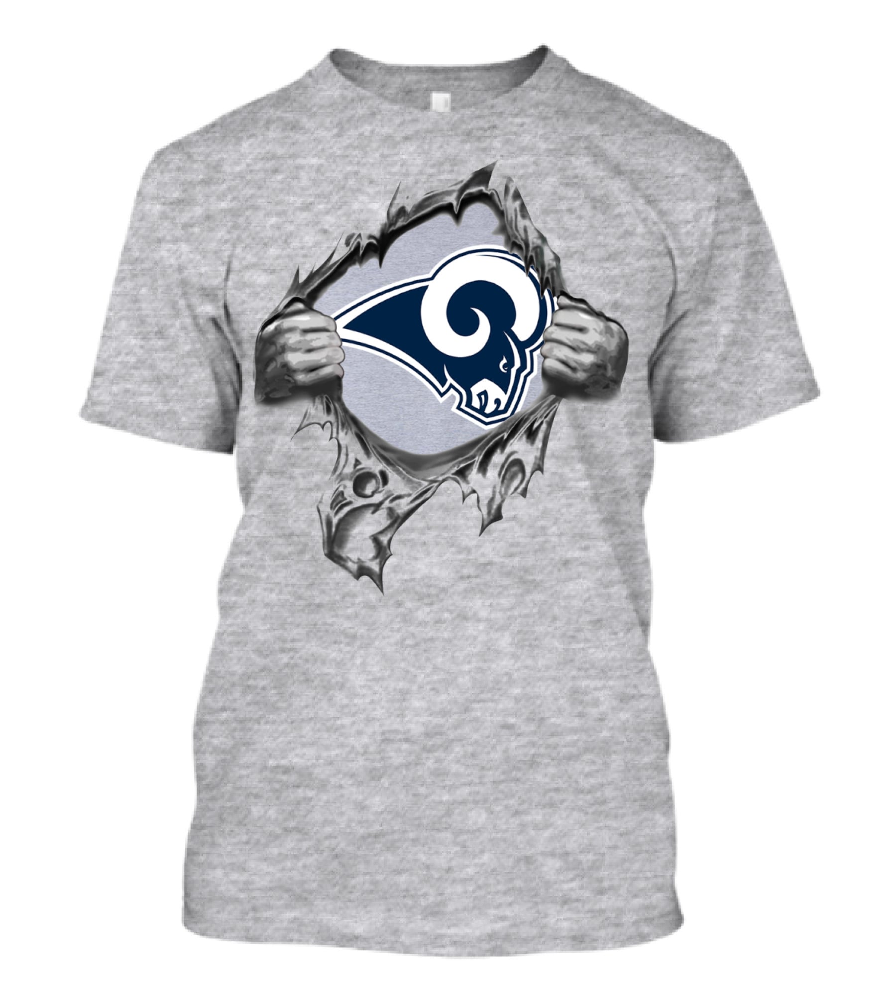 Los Angeles Rams Logo Breaking Through Silver T-Shirt