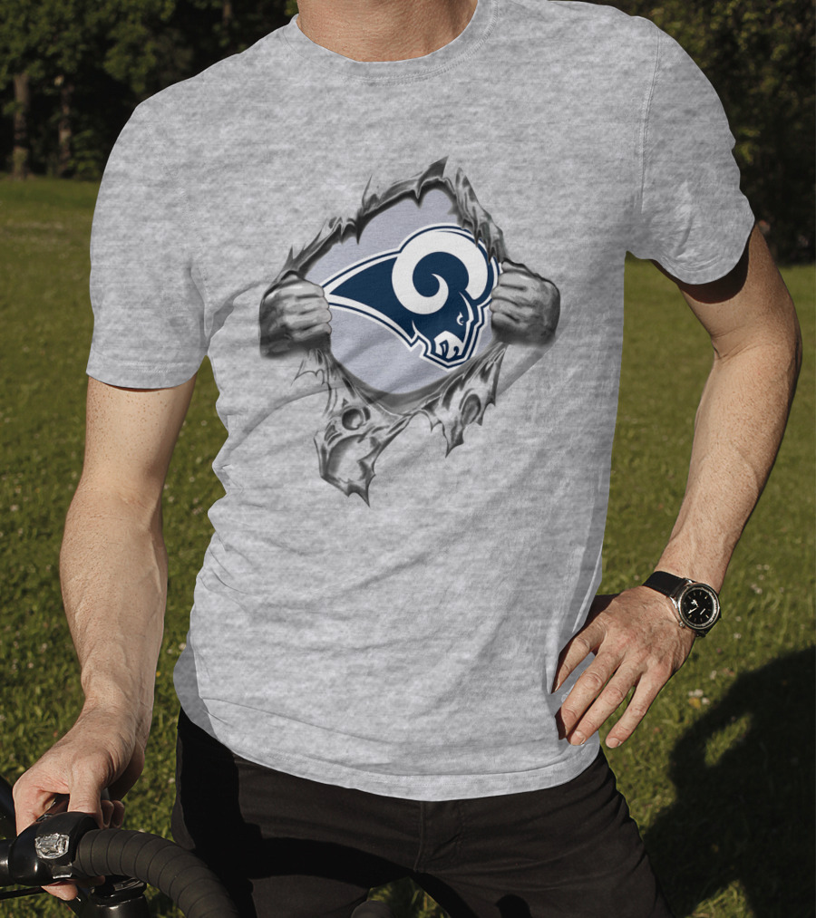 Los Angeles Rams Logo Breaking Through Silver T-Shirt
