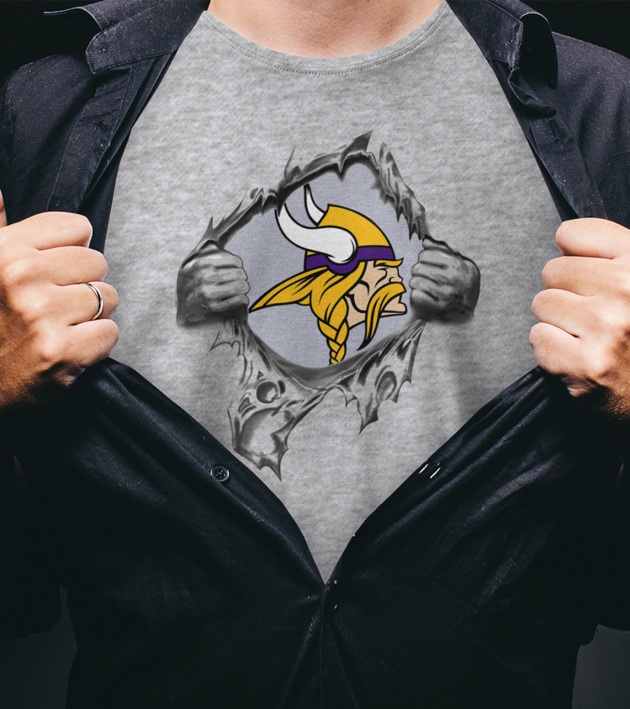 Minnesota Vikings Ripped Shield Viking Head T-Shirt