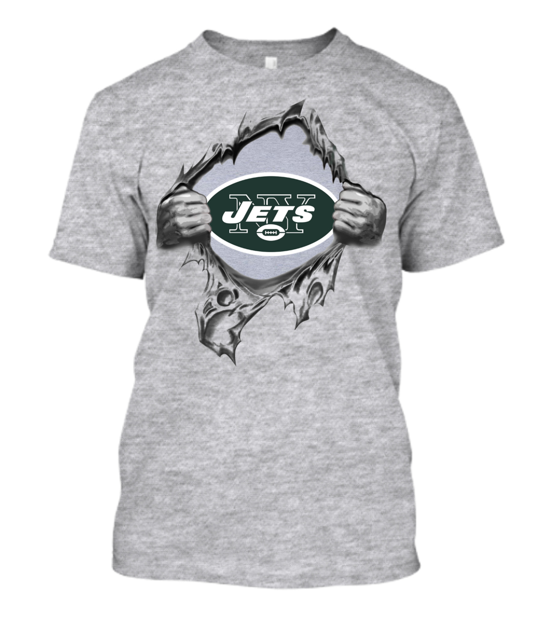 Jets Logo Behind Tearing Hands Revealing New York Football Team Symbol T-Shirt