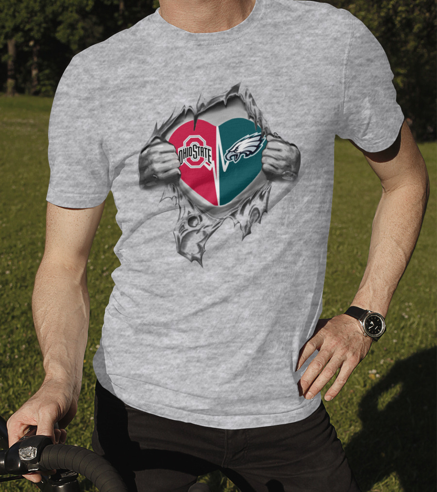 Ohio State Buckeyes And Philadelphia Eagles Heart T-Shirt