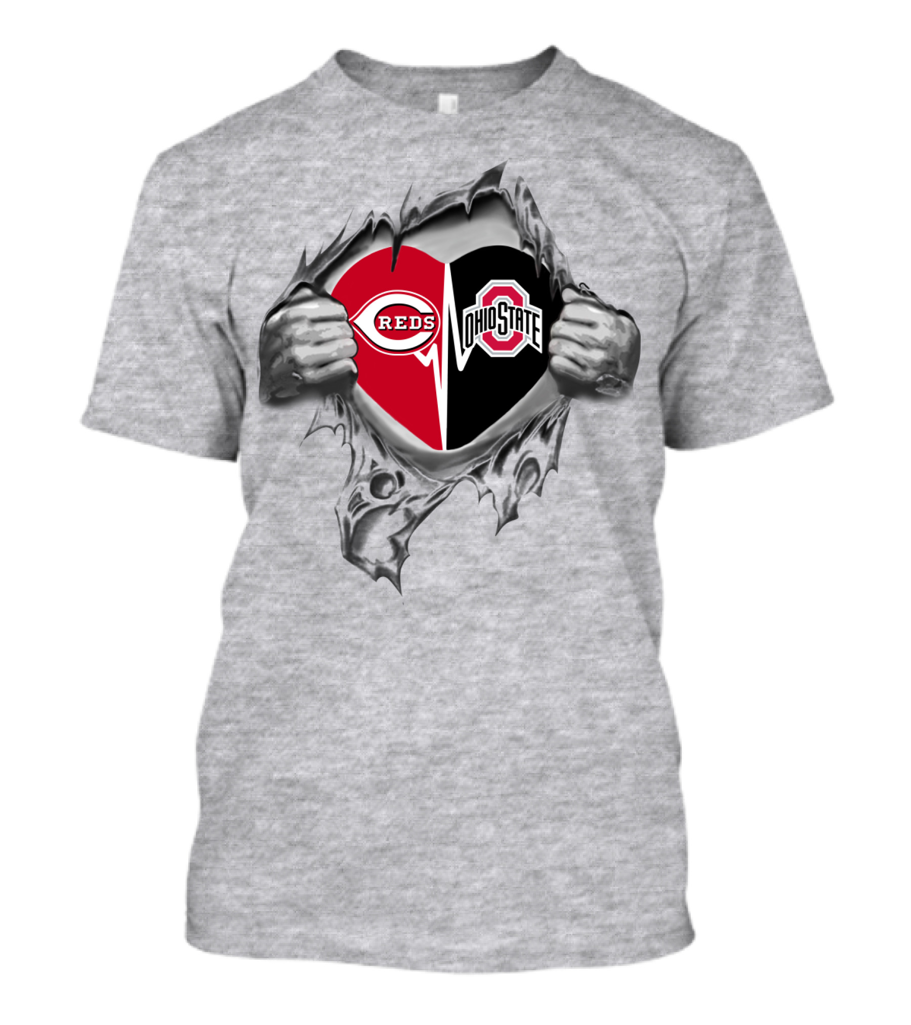 Reds Ohio State Buckeyes Heart Graphic With Torn Effect T-Shirt