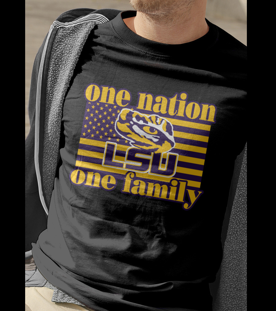 Lsu One Nation One Family Tiger American Flag T-Shirt