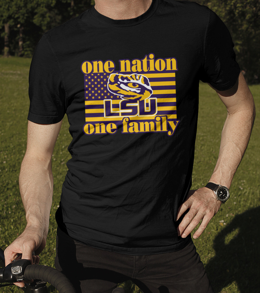Lsu One Nation One Family Tiger American Flag T-Shirt