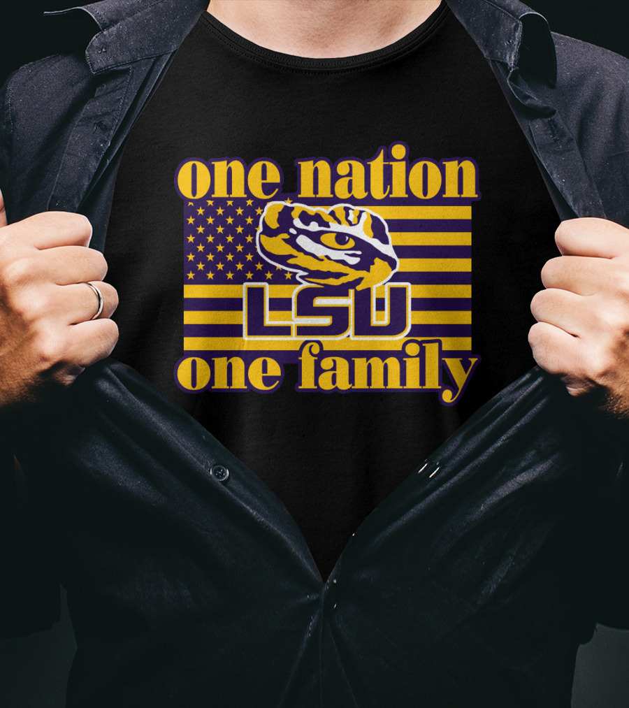 Lsu One Nation One Family Tiger American Flag T-Shirt