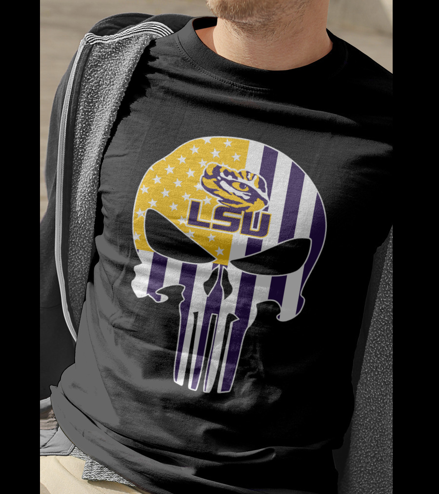 Lsu Tigers Skull With Stars And Stripes T-Shirt