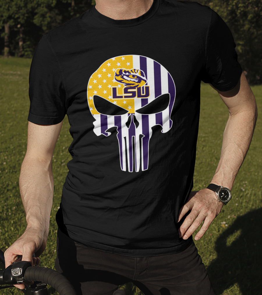 Lsu Tigers Skull With Stars And Stripes T-Shirt