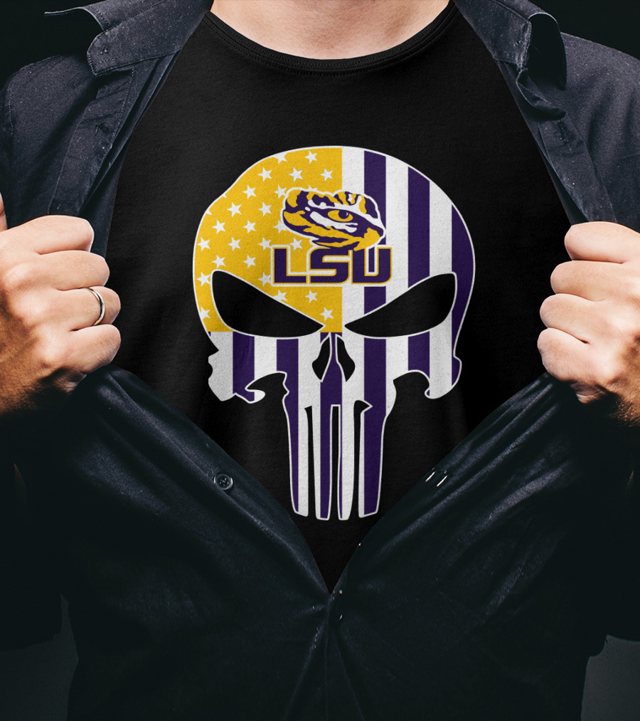 Lsu Tigers Skull With Stars And Stripes T-Shirt