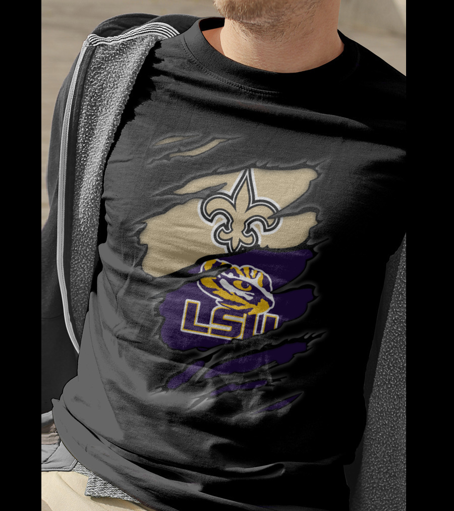 New Orleans Saints Fleur-De-Lis And Lsu Tigers Logo Blend T-Shirt