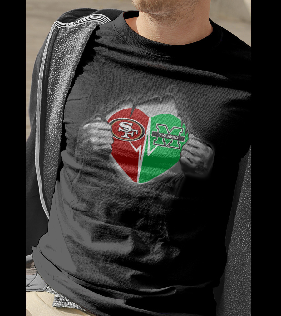Marshall Thundering Herd San Francisco 49ers Heart Logo Fusion T-Shirt